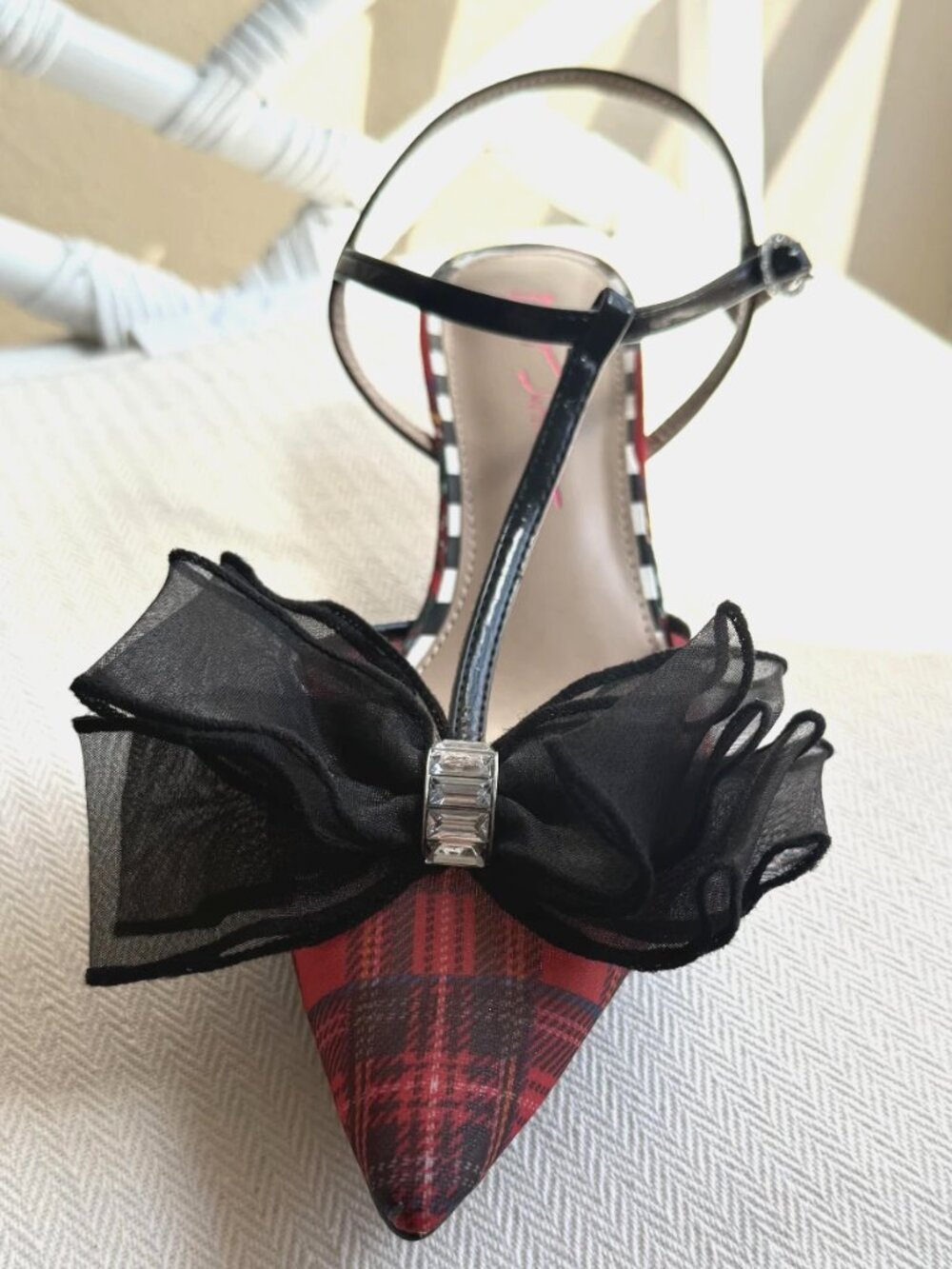 Betsey Johnson Lillyan Women's Red Plaid Tartan Bow Heels Shoes Size 8.5 New - Picture 4 of 16